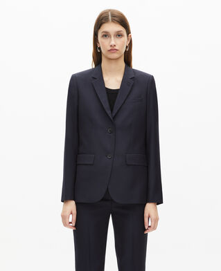 The Kooples FEMME NAVY veste tailleur en laine coupe cintr&eacute;e bleu marine