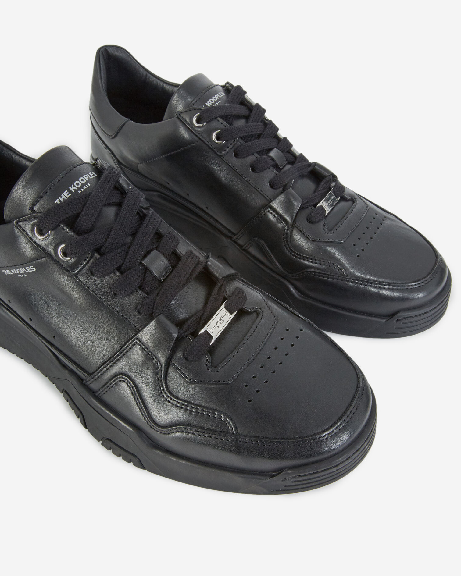 Black leather sneakers with cut-outs, BLACK, hi-res image number null