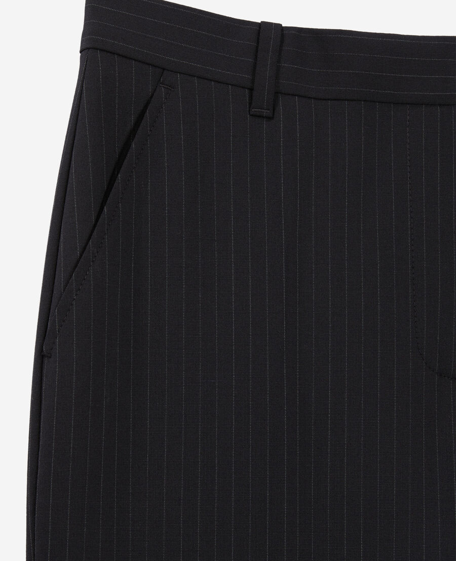 pantalon tailleur noir à rayures en laine mélangée