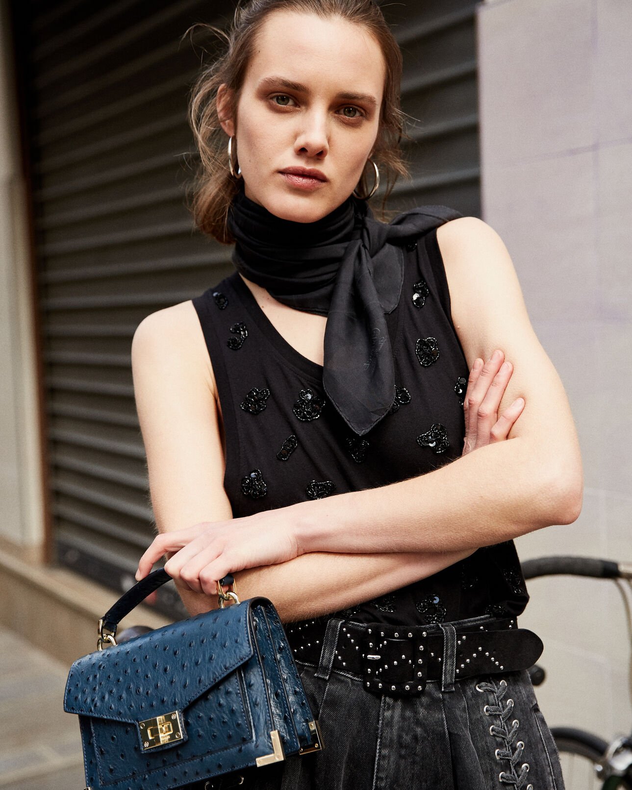 The Kooples WOMEN BLACK black cotton vest top with embroidered details