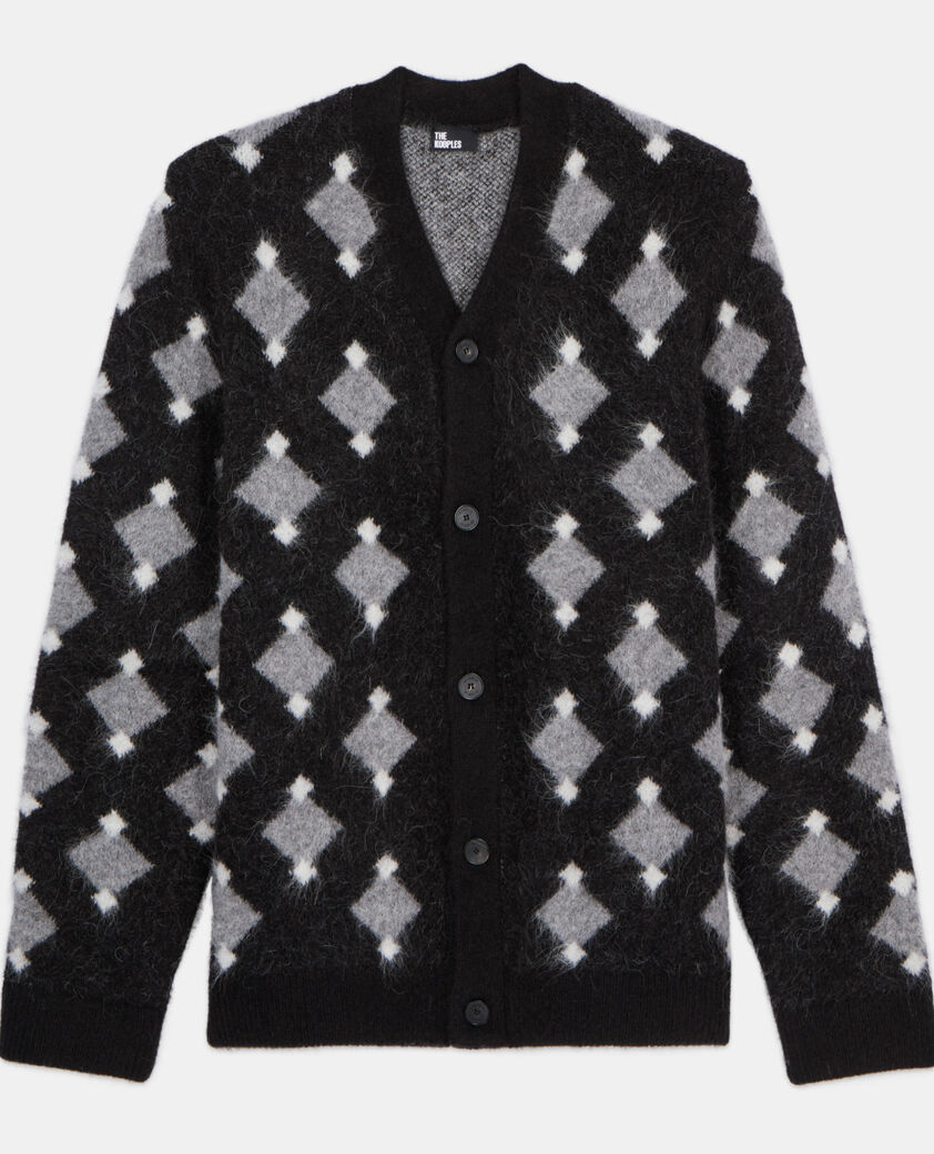 The Kooples MEN BLACK GREY WHITE black and grey diamond cardigan