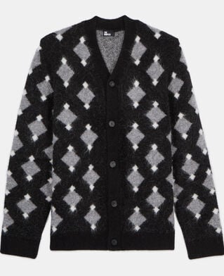 The Kooples HOMME BLACK GREY WHITE cardigan &agrave; losanges noir et gris