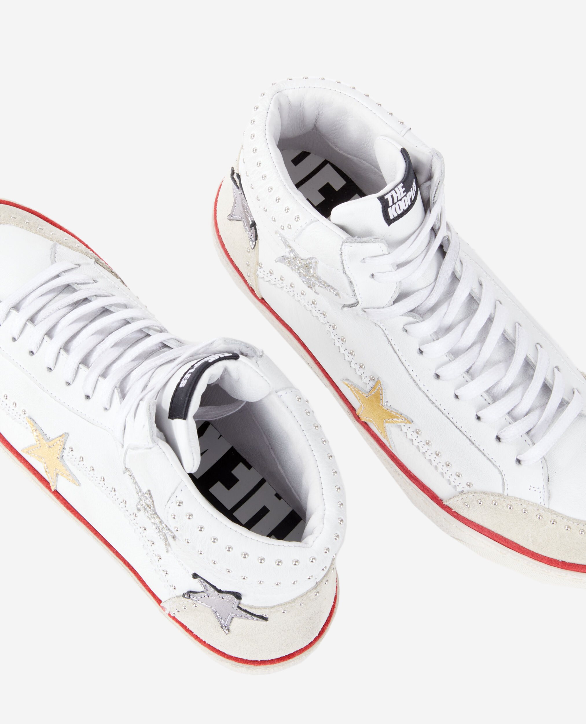White leather high-top sneakers with stars, WHITE, hi-res image number null