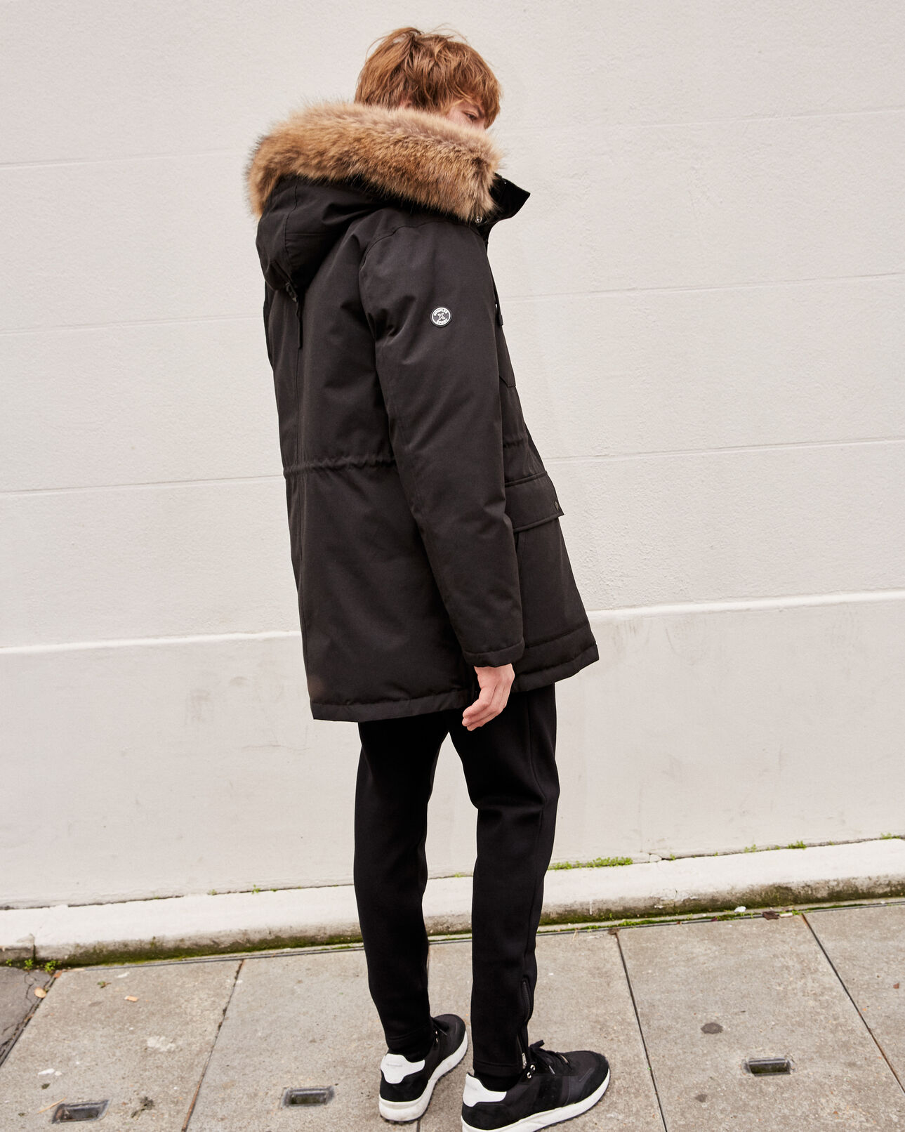 The Kooples HOMME BLACK parka polyester noire multipoches zippée