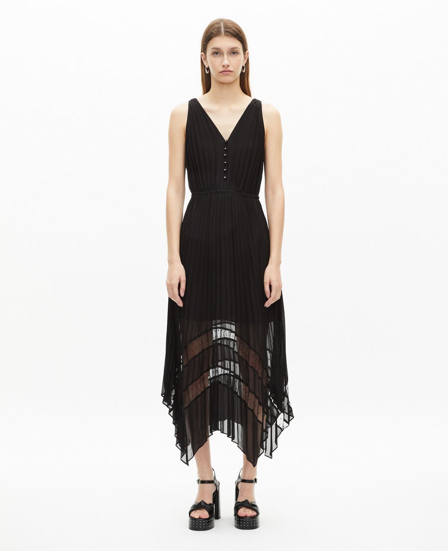 The Kooples DAMEN BLACK schwarzes, plissiertes langes kleid