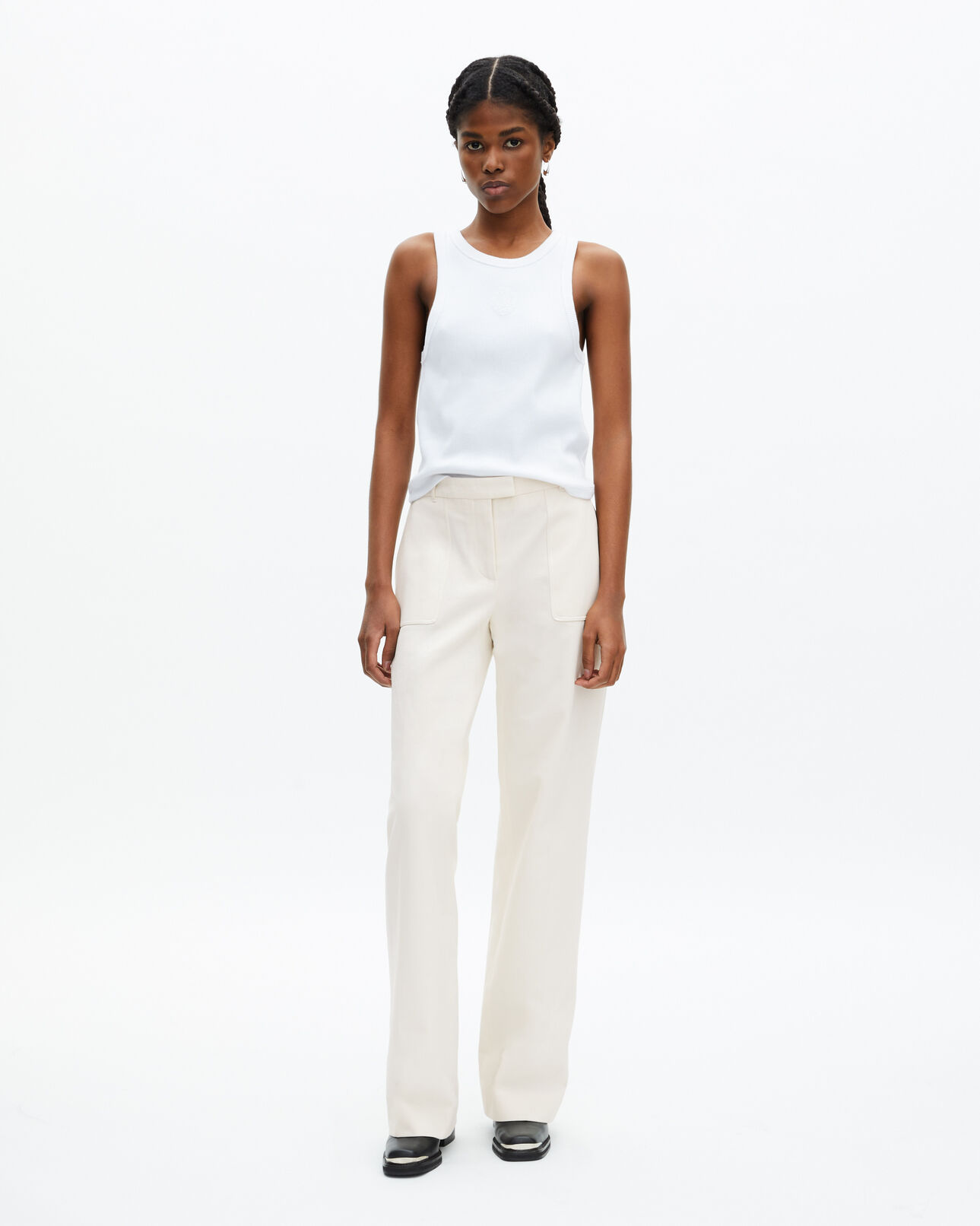 The Kooples WOMEN ECRU wide-leg ecru cotton pants