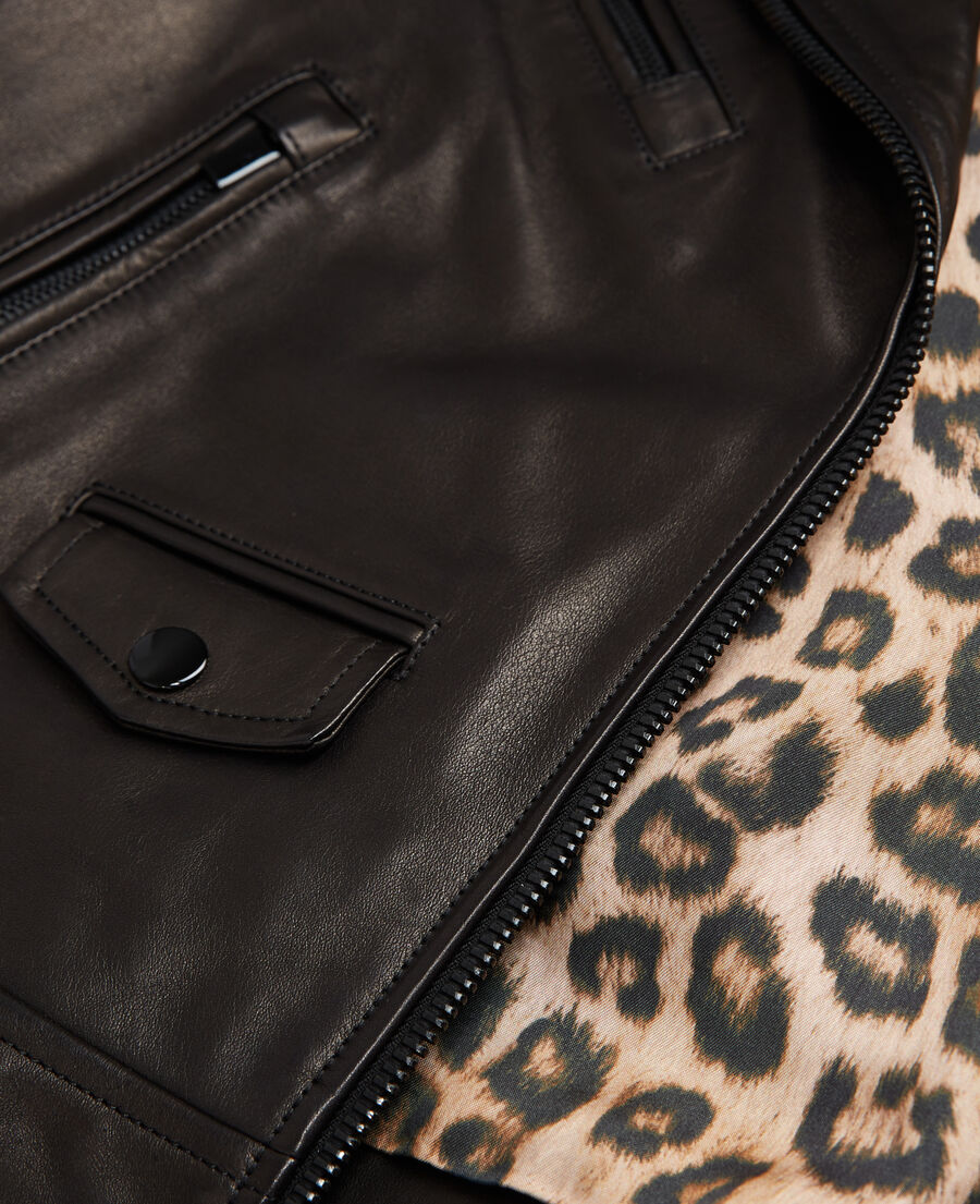 black leather jacket with leopard lining