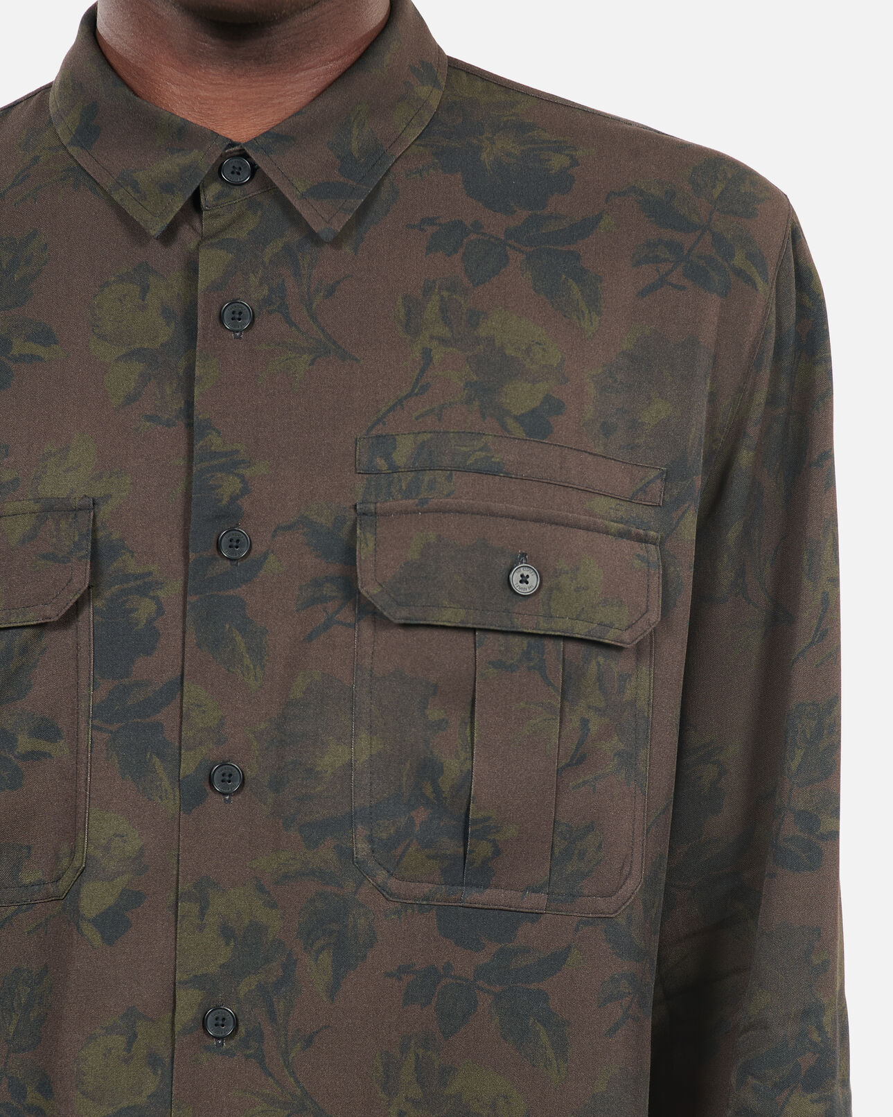 The Kooples MEN DARK BROWN brown floral print shirt