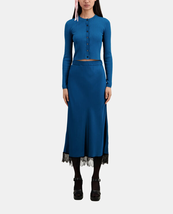 long blue skirt with lace details