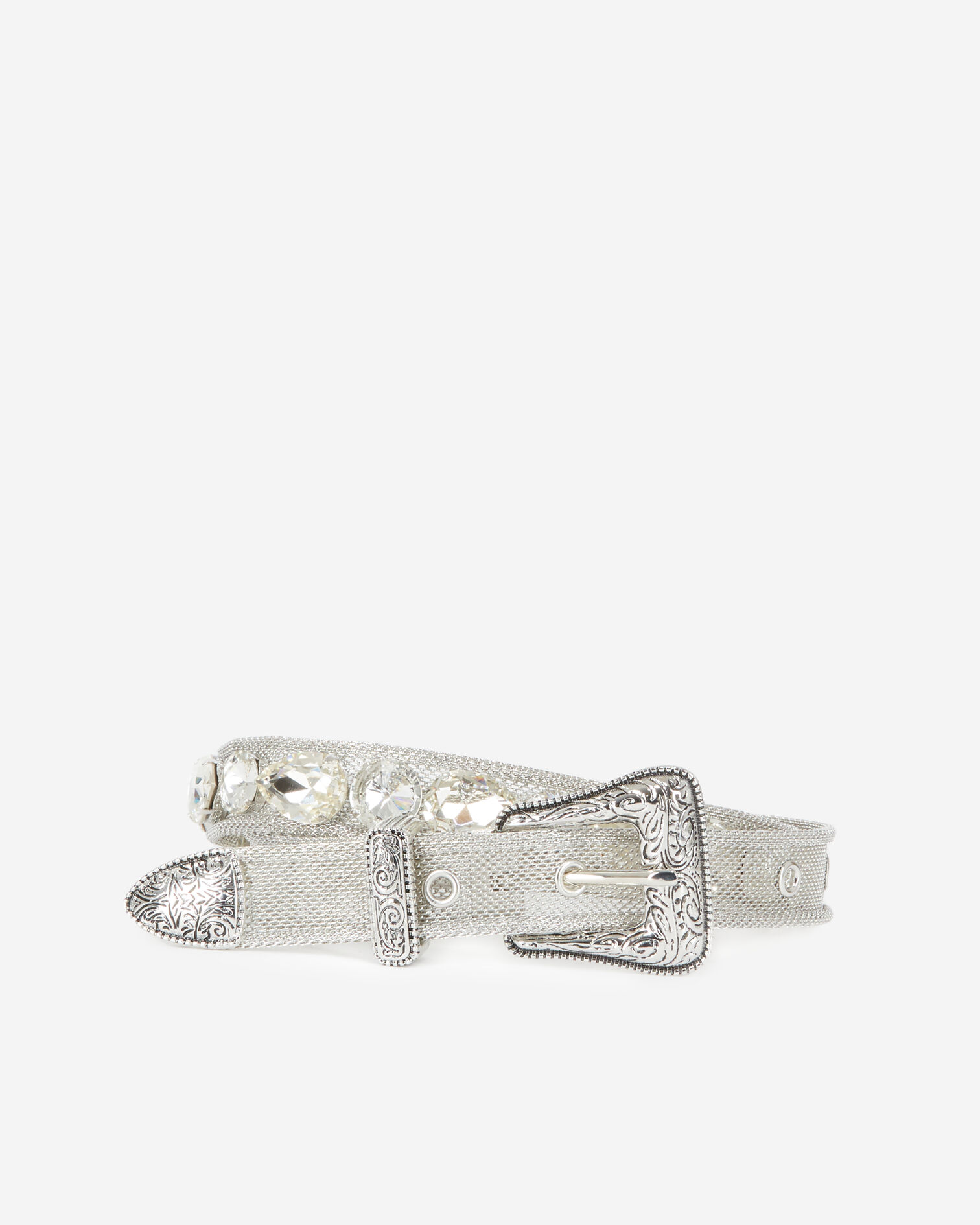 Ceinture avec bijoux et boucle western, WHITE / SILVER, hi-res image number null