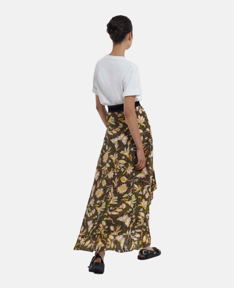 The Kooples FEMME BLACK jupe fleurie asymétrique à volants