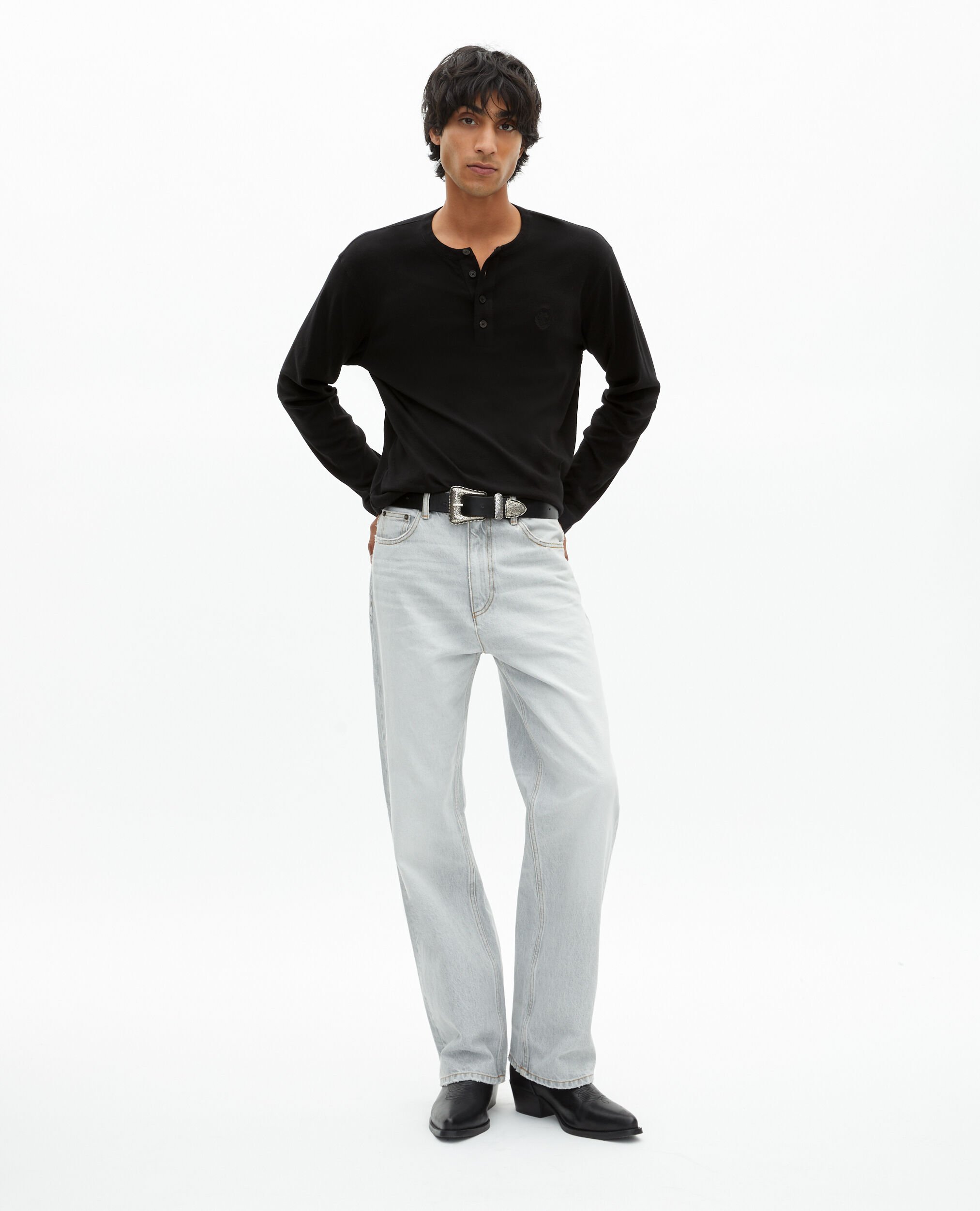 Long-sleeved T-shirt with black crest, BLACK, hi-res image number null