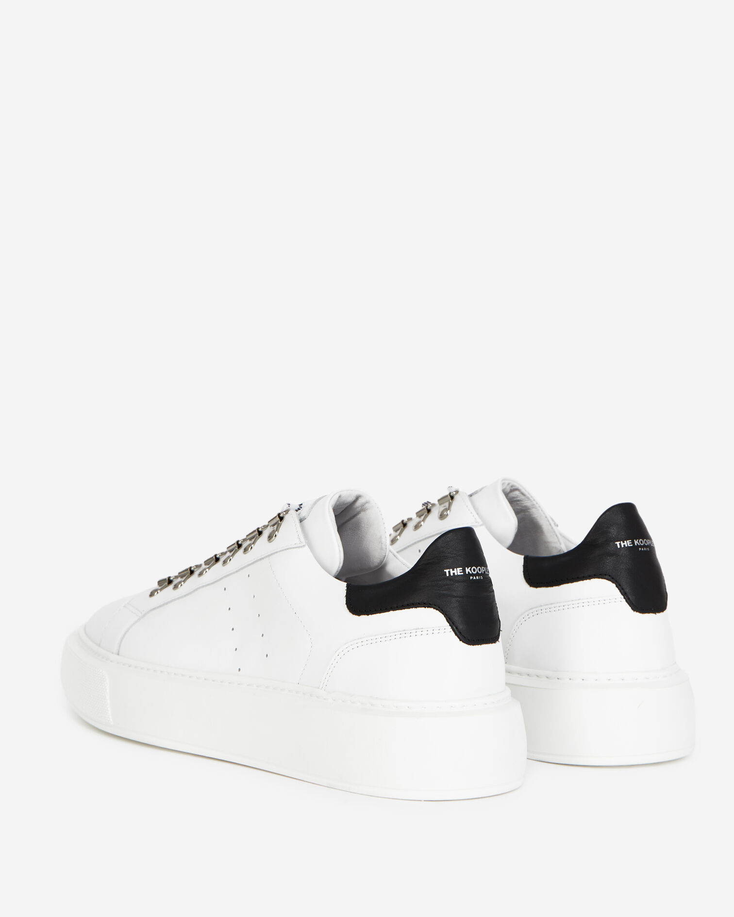 Wedge white sneakers in leather with eyelets, WHITE, hi-res image number null