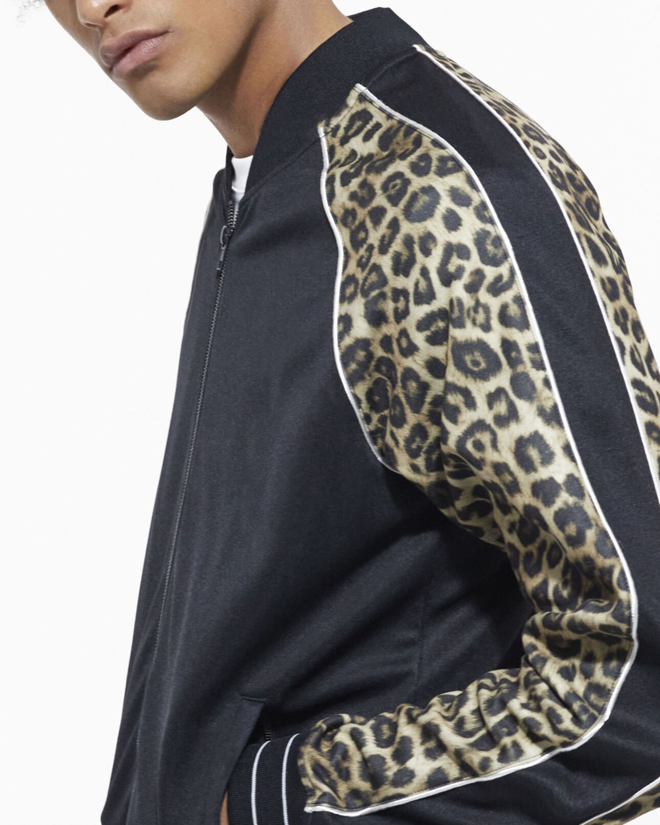 The Kooples HOMME BLACK / LEOPARD sweatshirt zippé léopard