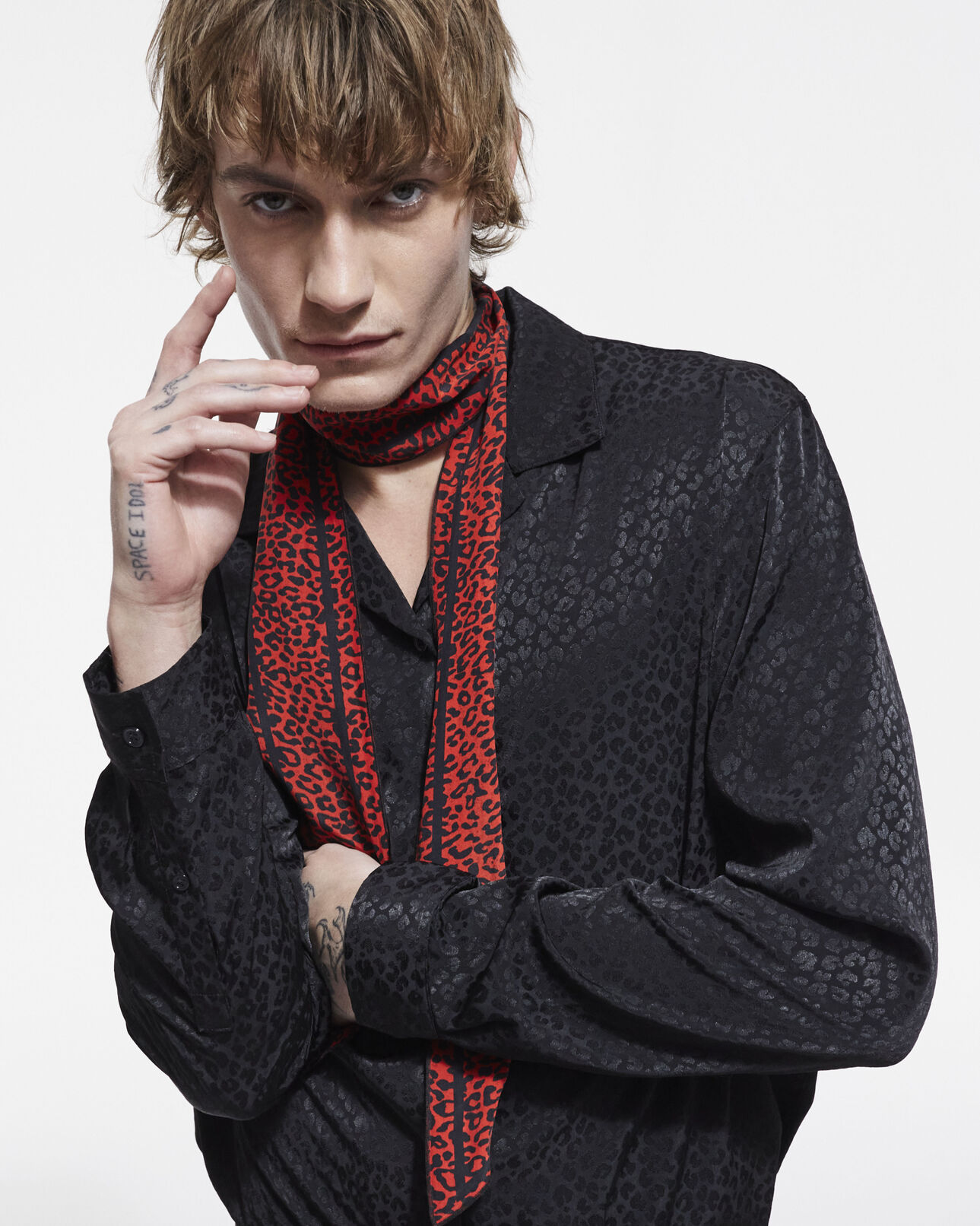 The Kooples UNISEX RED / BLACK rotes leoparden-halstuch