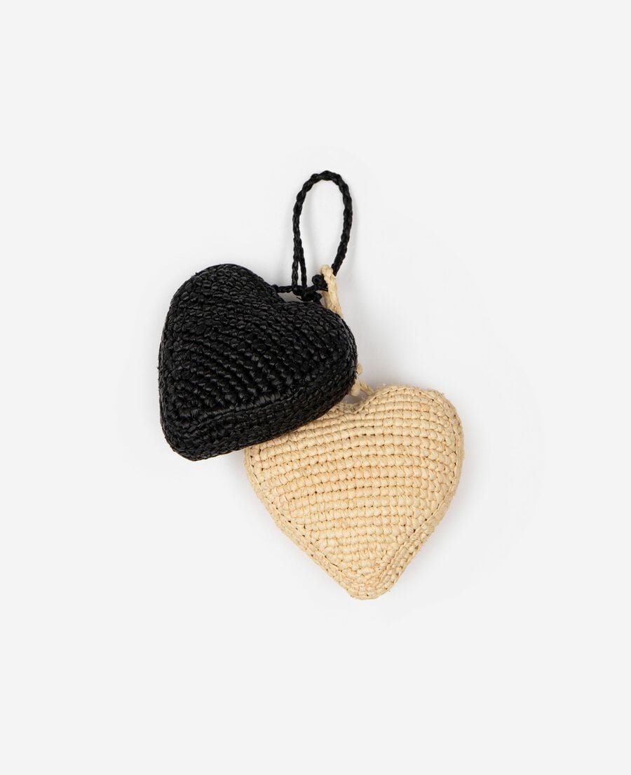 The Kooples WOMEN ECRU BLACK ecru raffia heart jewel bag