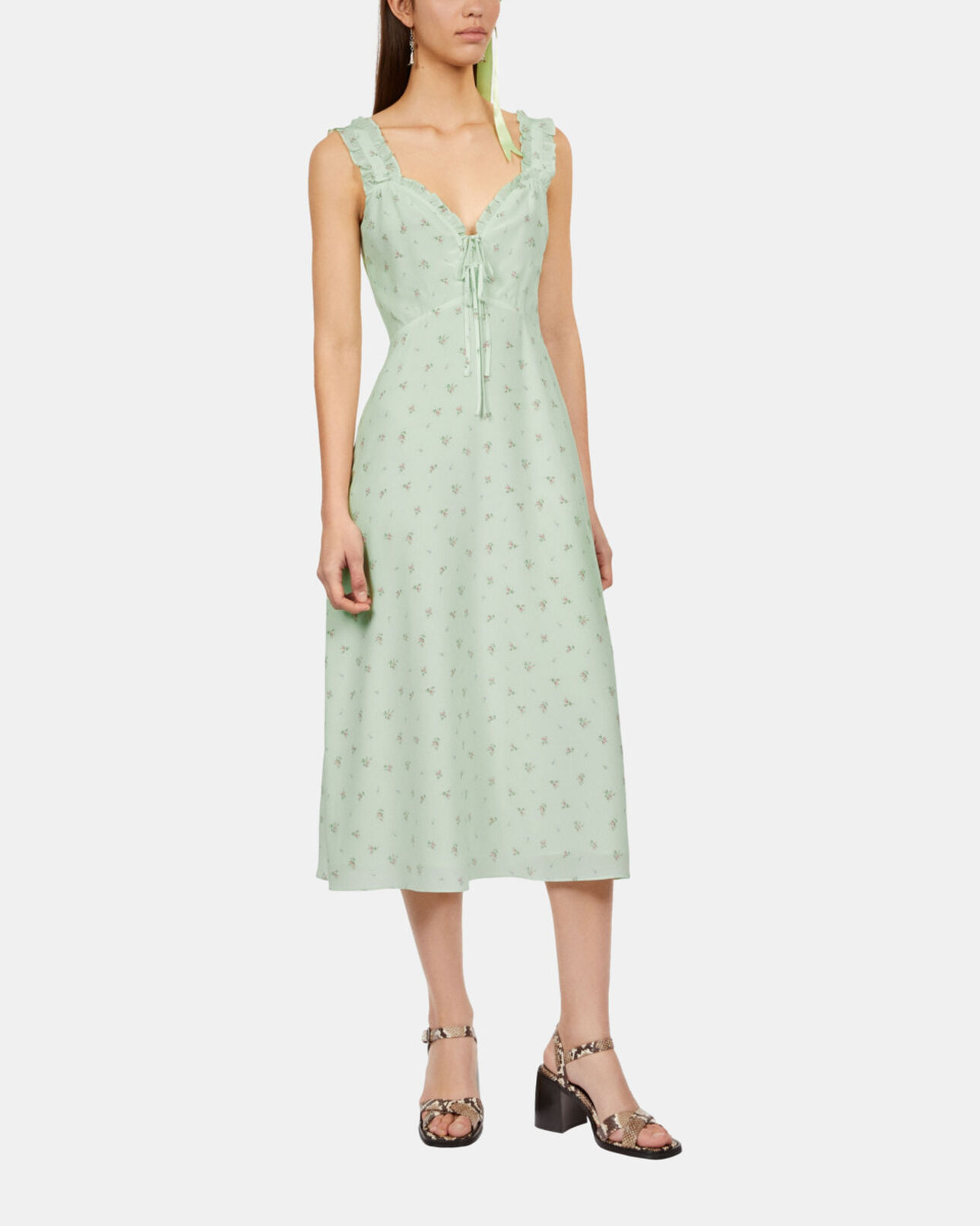 The Kooples FEMME GREEN robe longue fleurie en soie