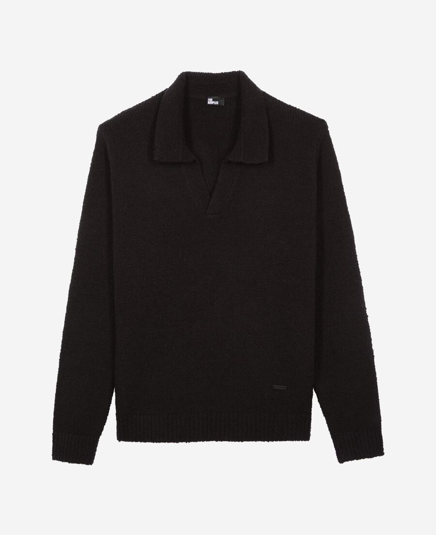The Kooples HOMME BLACK pull col tunisien en laine noir