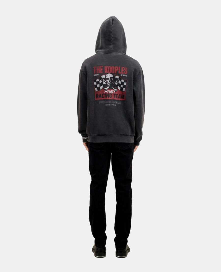 men's black hoodie with racing skull serigraphy