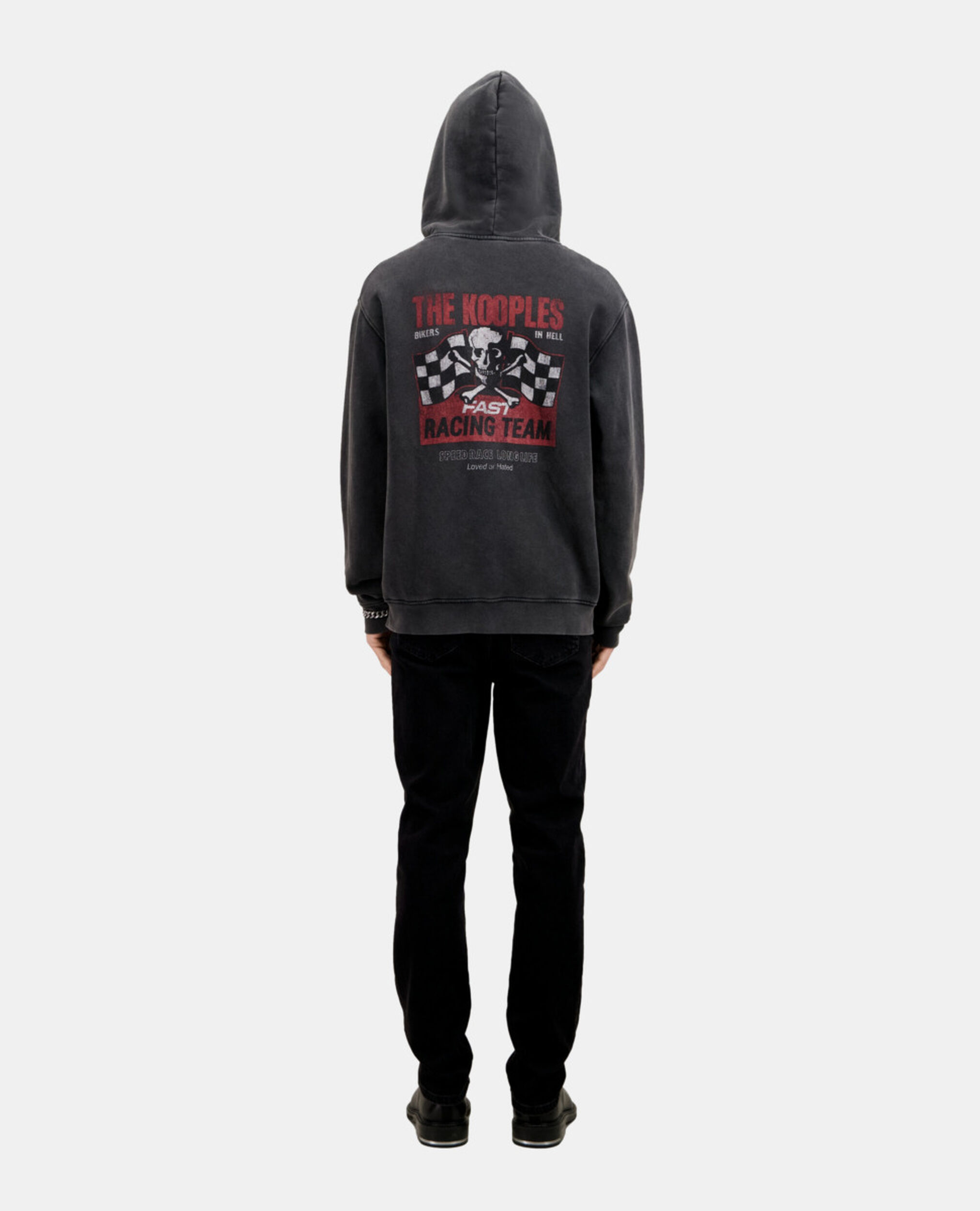 Men's Black hoodie with Racing skull serigraphy, BLACK WASHED, hi-res image number null