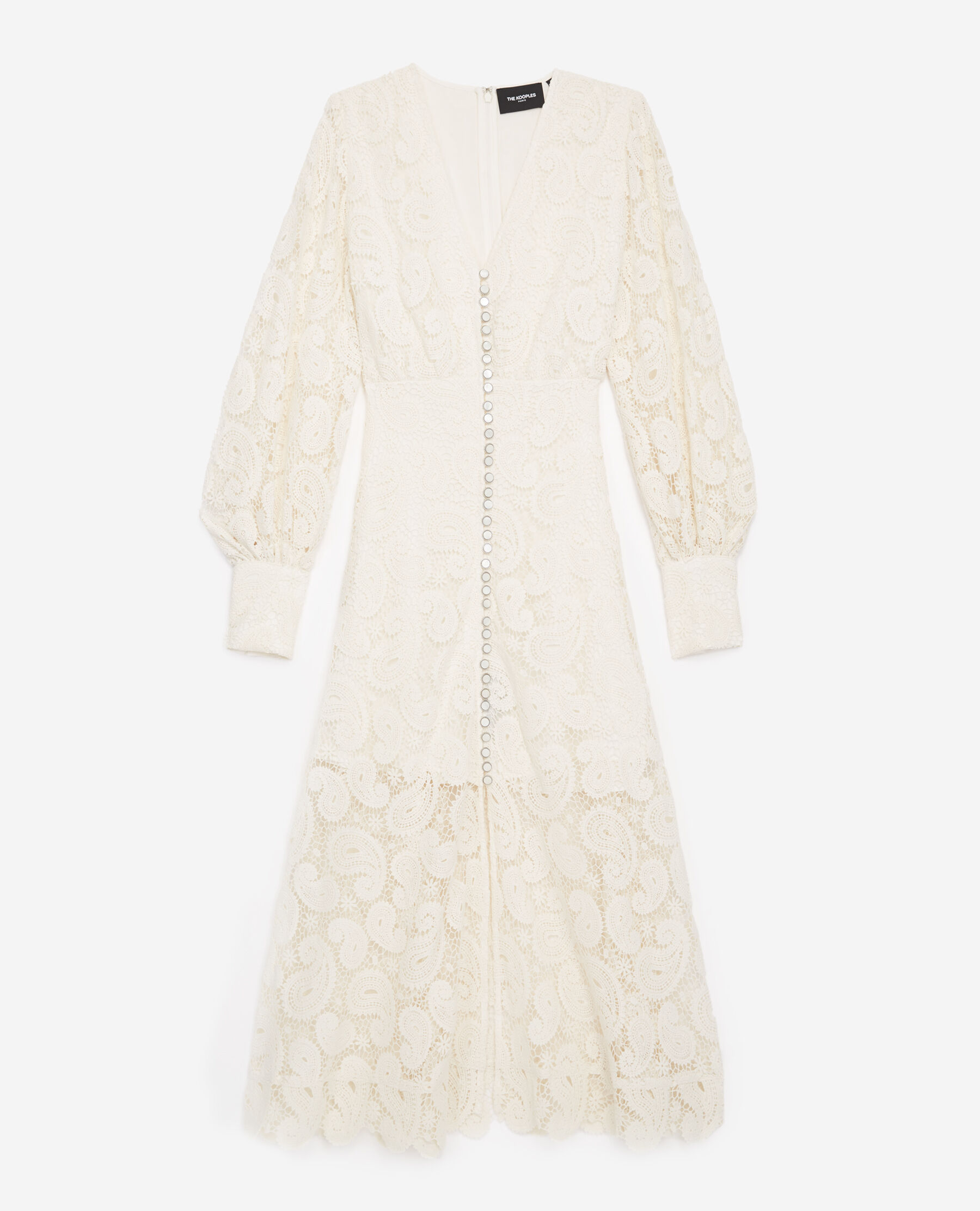 Robe dentelle manches longues ecrue