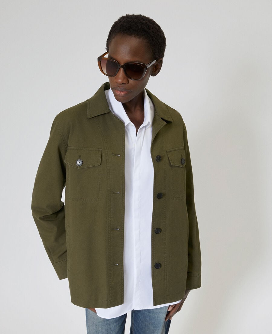 The Kooples F KAKI embroidered back jacket in khaki cotton