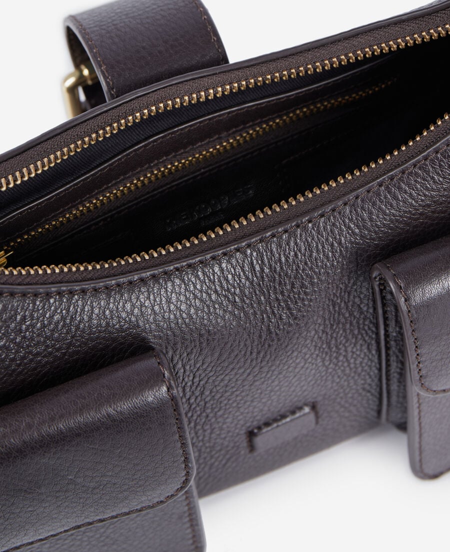 The Kooples DAMEN BROWN braune amelia tasche aus genarbtes leder