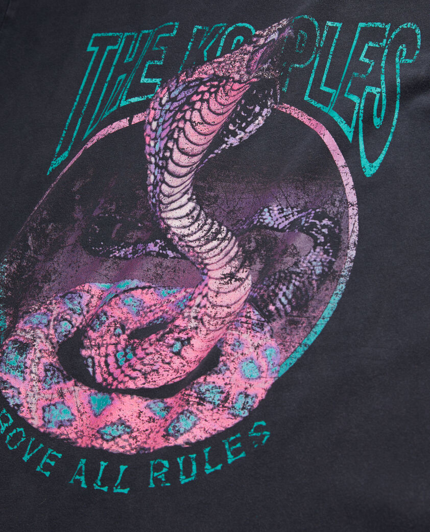 The Kooples FEMME BLACK / PINK t-shirt femme noir avec s&eacute;rigraphie cobra