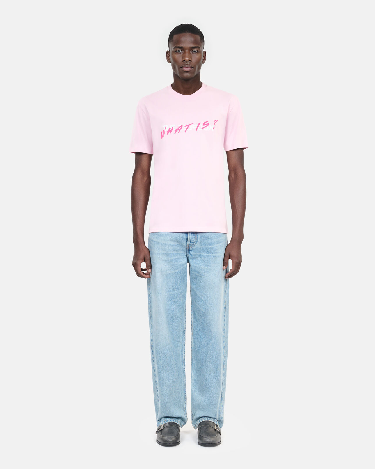 The Kooples HERREN PALE PINK rosa t-shirt mit „what is“-schriftzug