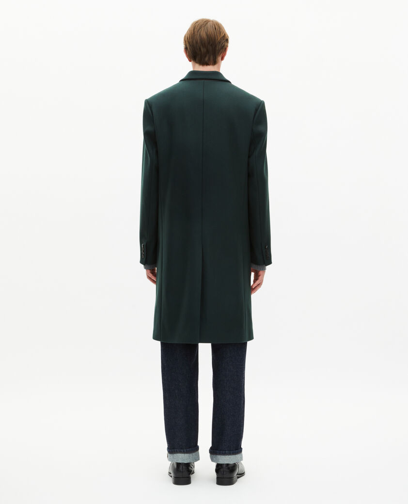 The Kooples MEN BOTTLE GREEN dark green leather lapel collar wool coat