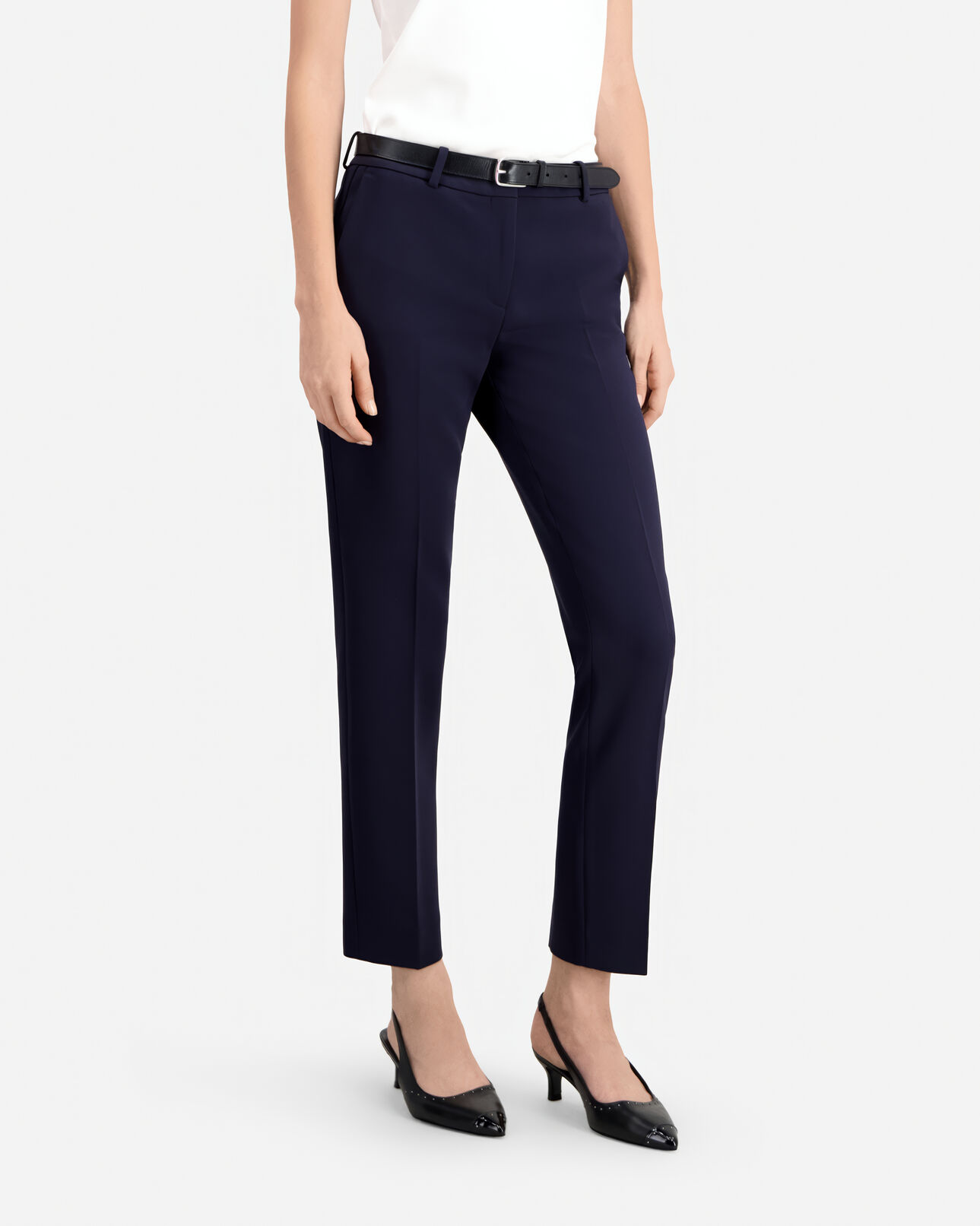 The Kooples WOMEN DARK NAVY slim-fit navy blue crepe tailored trousers