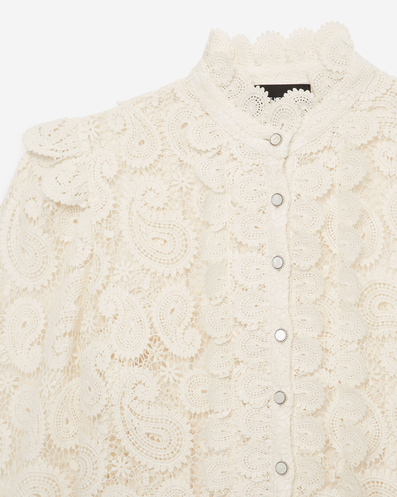 The Kooples FEMME ECRU chemise dentelle écrue à col montant