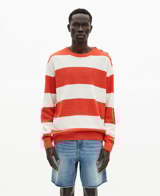 The Kooples MEN ORANGE ECRU wool and linen sweater in orange stripes