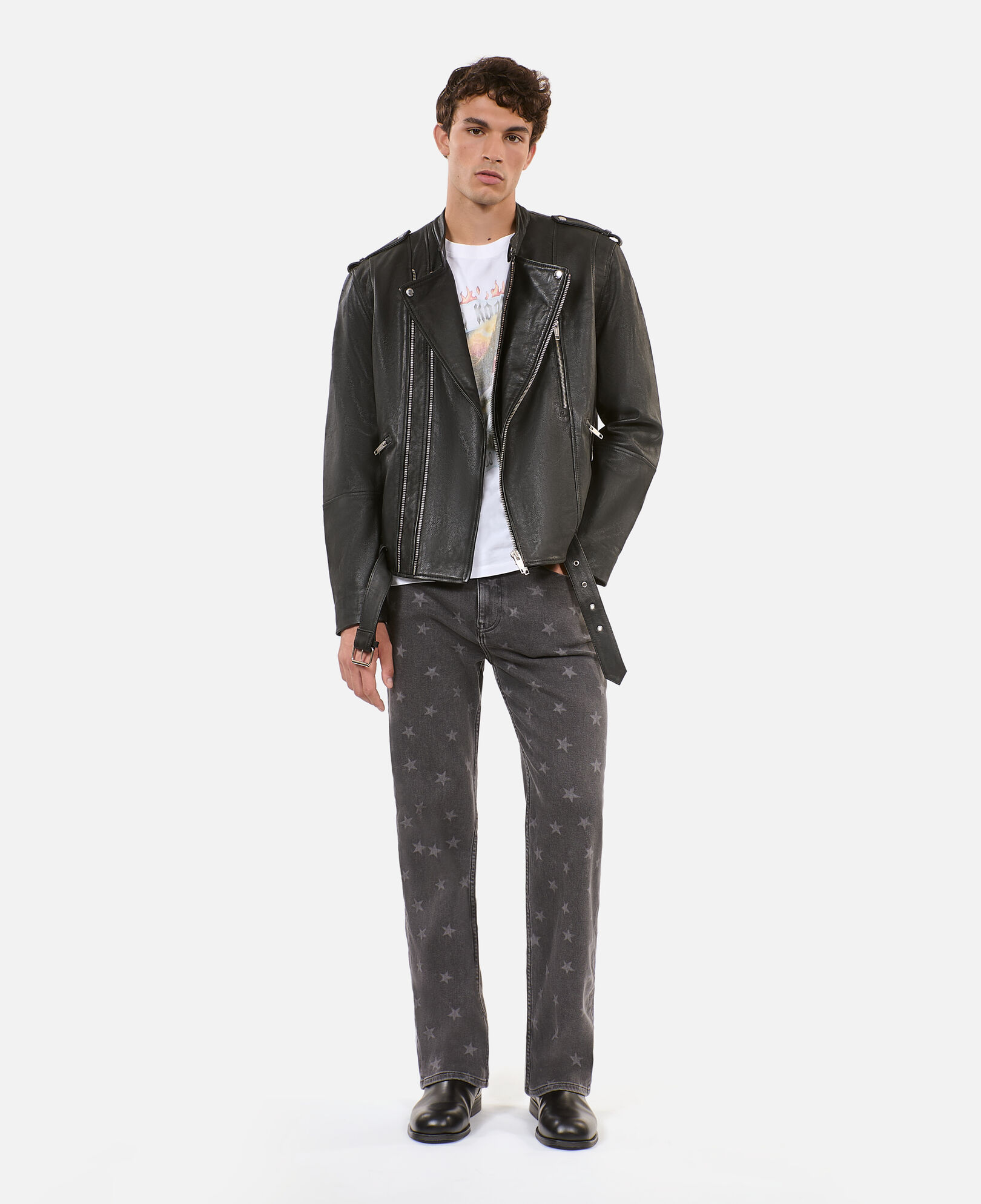 The Kooples MEN BLACK black leather biker jacket