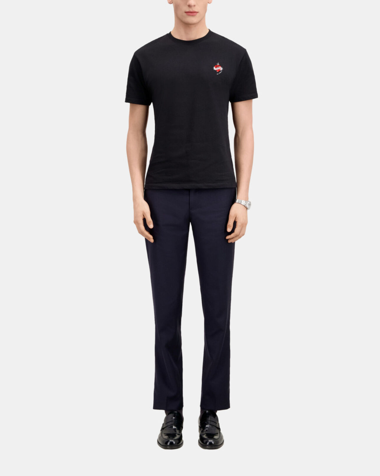 The Kooples MEN BLACK men's black t-shirt with dagger through heart embroidery