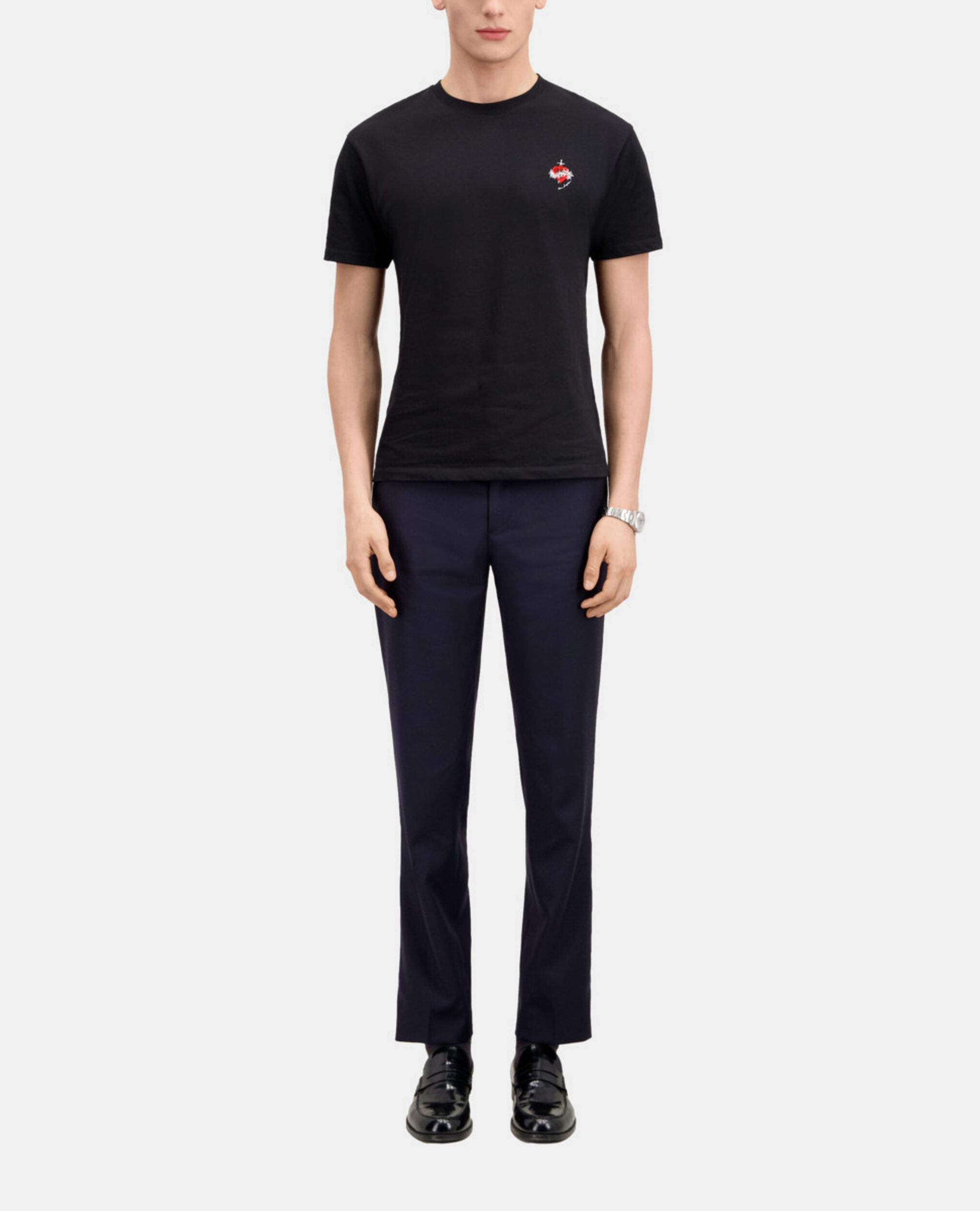 T-shirt Homme noir avec broderie Dagger through heart, BLACK, hi-res image number null
