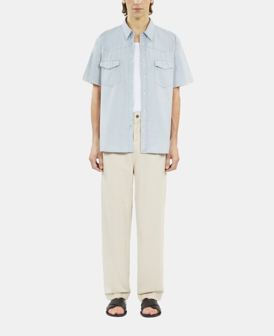 The Kooples HOMME LIGHT BLUE chemise manches courtes en denim bleue