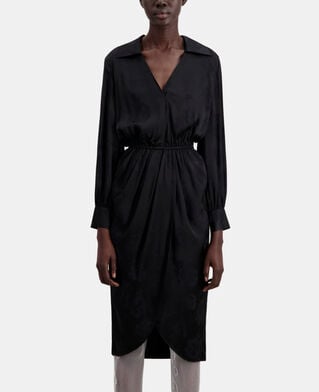 The Kooples FEMME BLACK robe noire mi-longue à fleurs