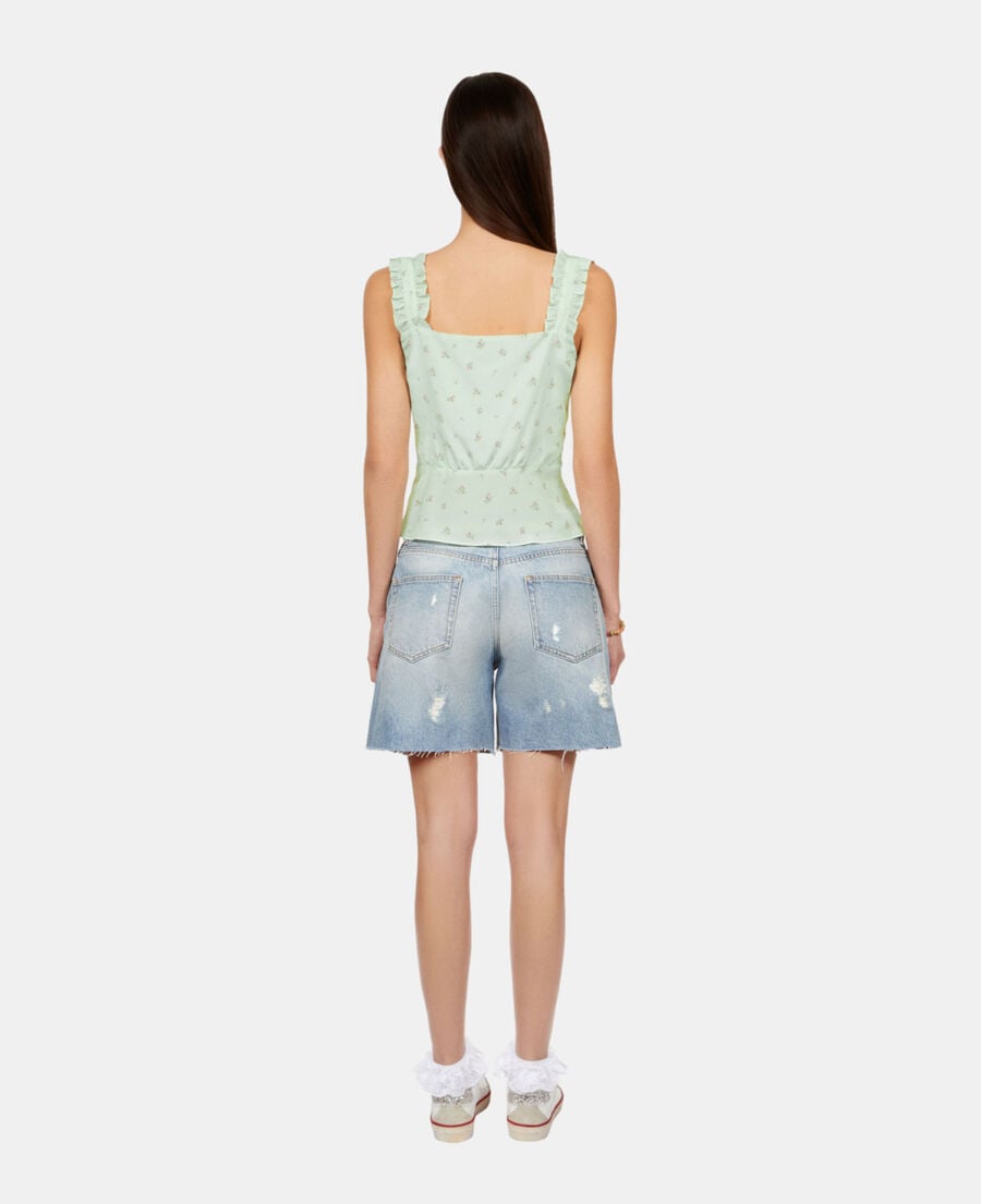 The Kooples FEMME GREEN top fleuri avec volants en soie