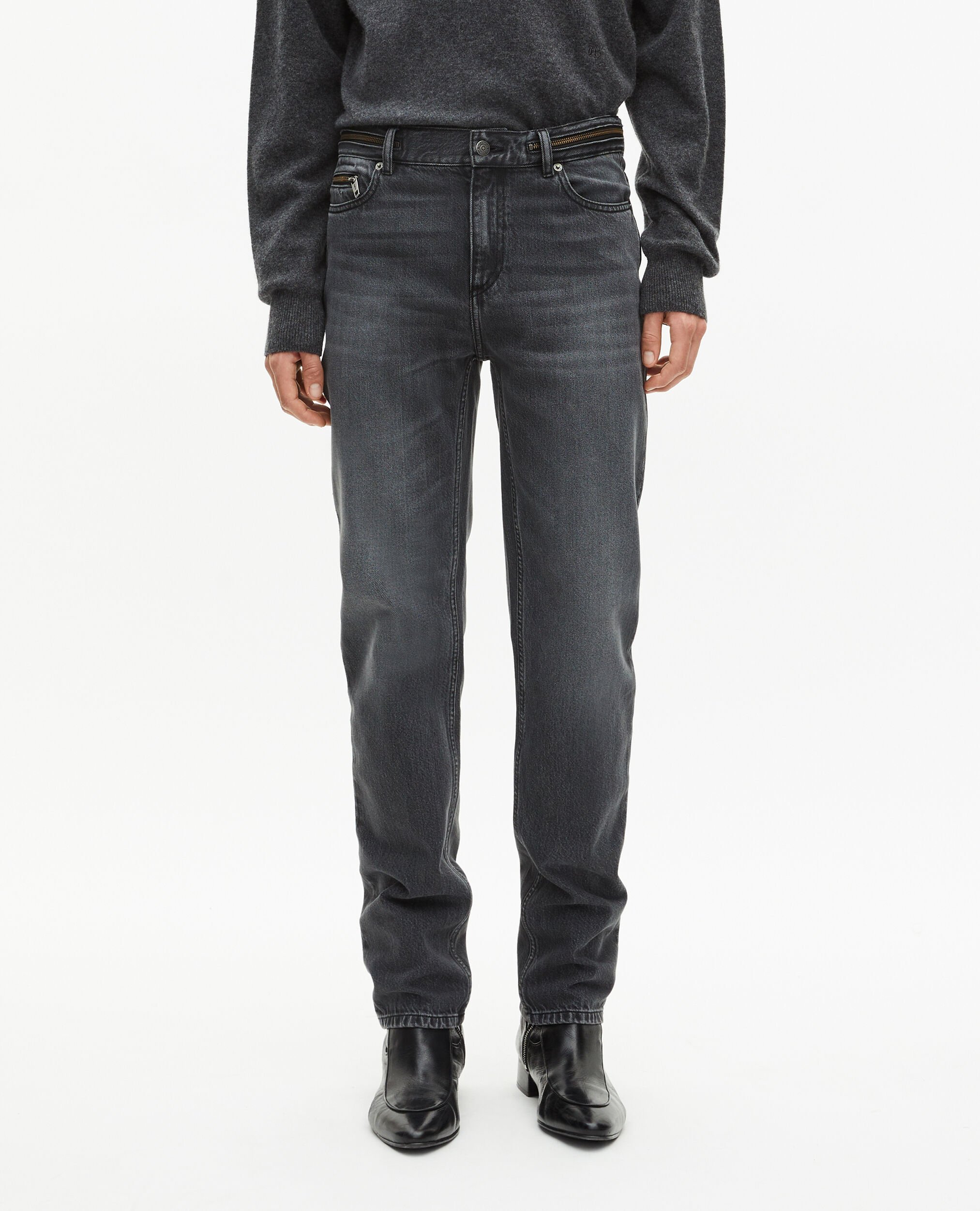 Schmale schwarze Jeans mit verwaschener Optik, BLACK WASHED, hi-res image number null