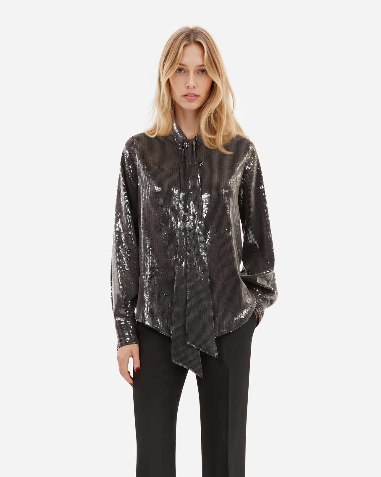 The Kooples DAMEN GREY graues paillettenhemd