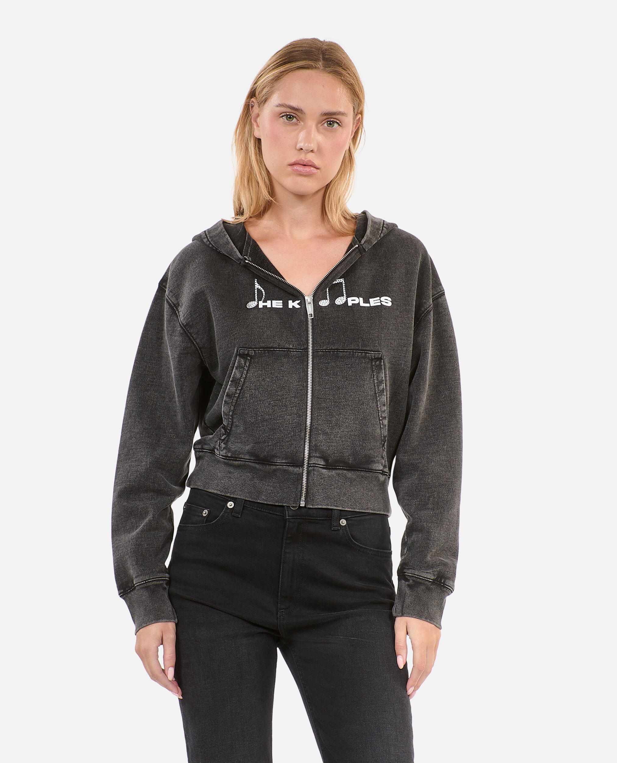Black hoodie with serigraphy, BLACK WASHED, hi-res image number null