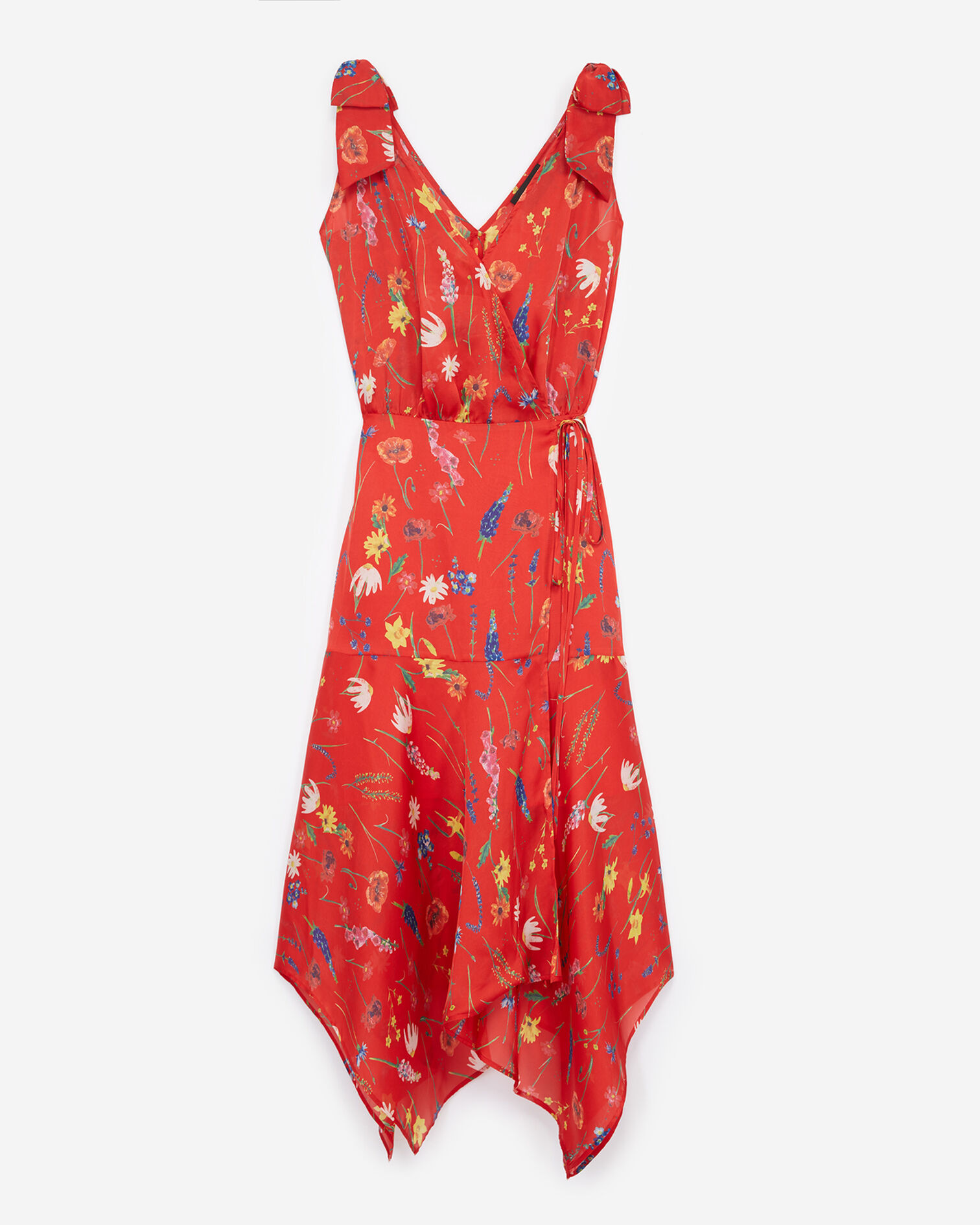 Long red floral motif dress, RED, hi-res image number null