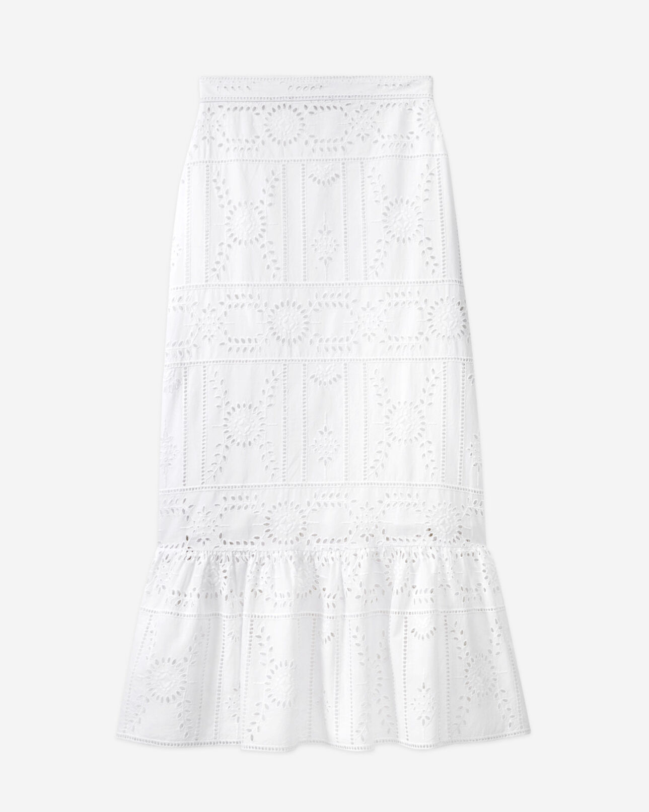 The Kooples WOMEN WHITE flowing white cotton long skirt w/ embroidery