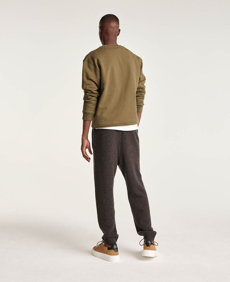 brown wool joggers in loose-fitting knit