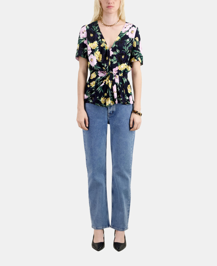 The Kooples F LIGHT PINK / DARK NAVY printed top with draping