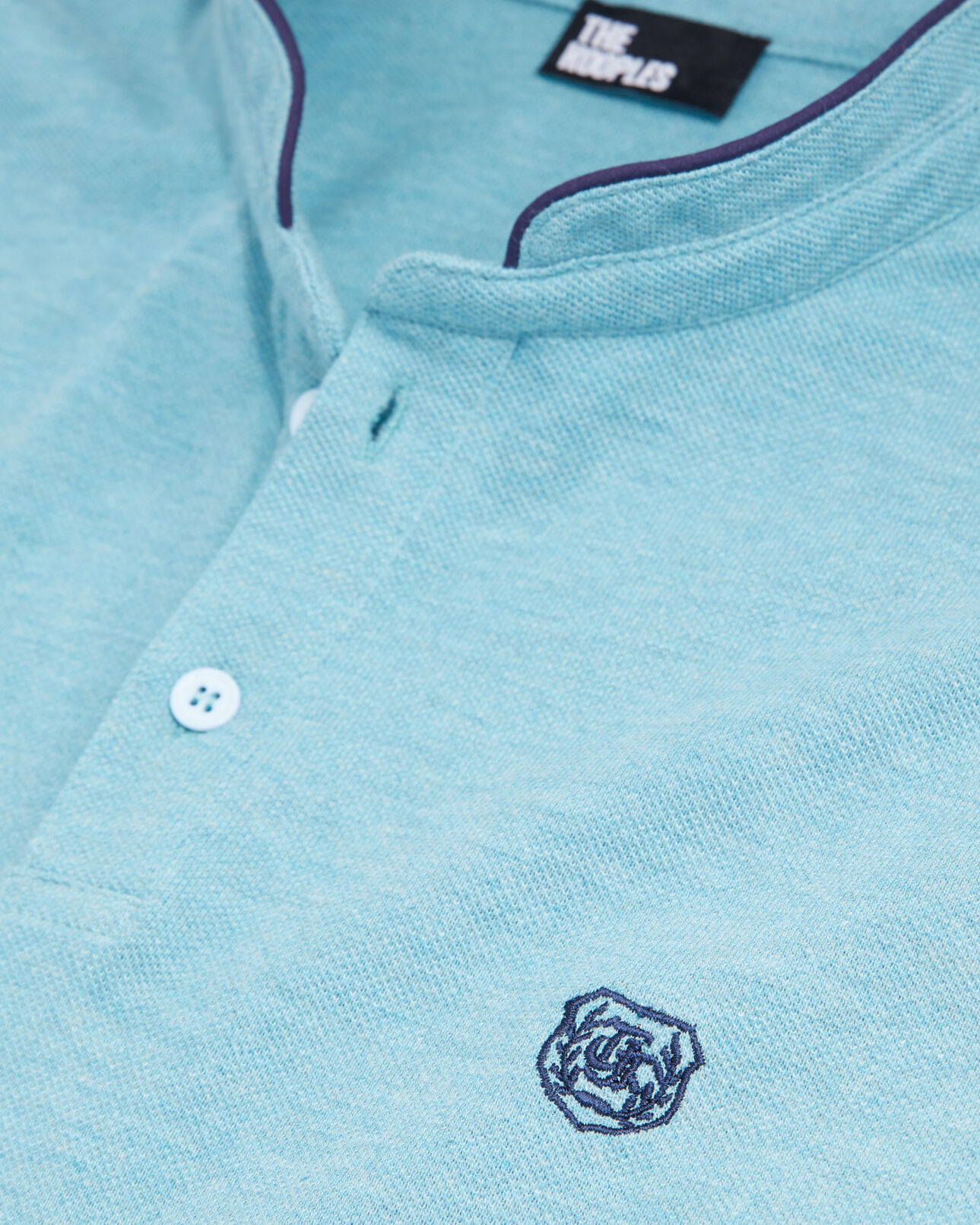 The Kooples MEN LIGHT BLUE MELANGE blue officer collar polo shirt