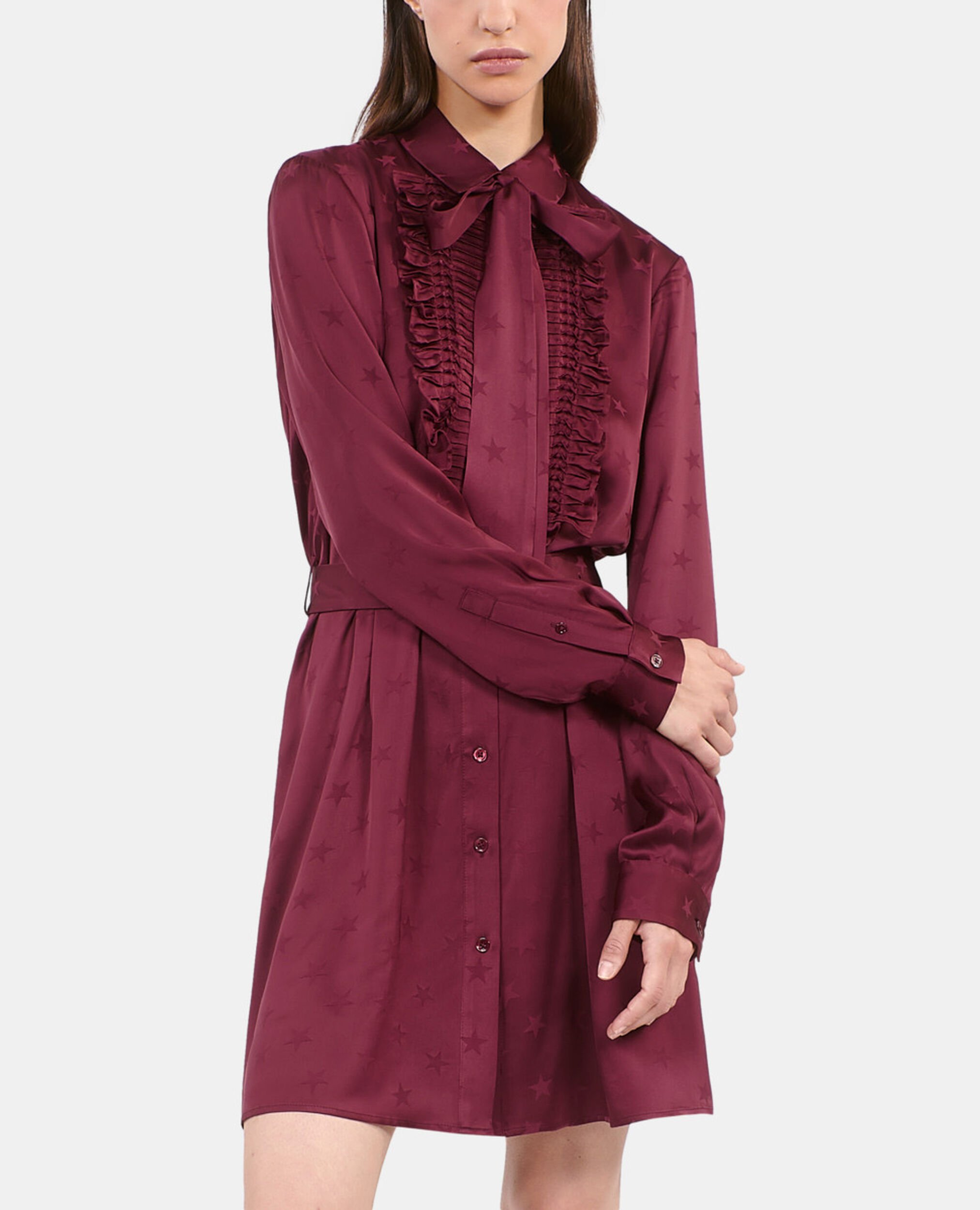 Burgundy jacquard short dress, BURGUNDY, hi-res image number null