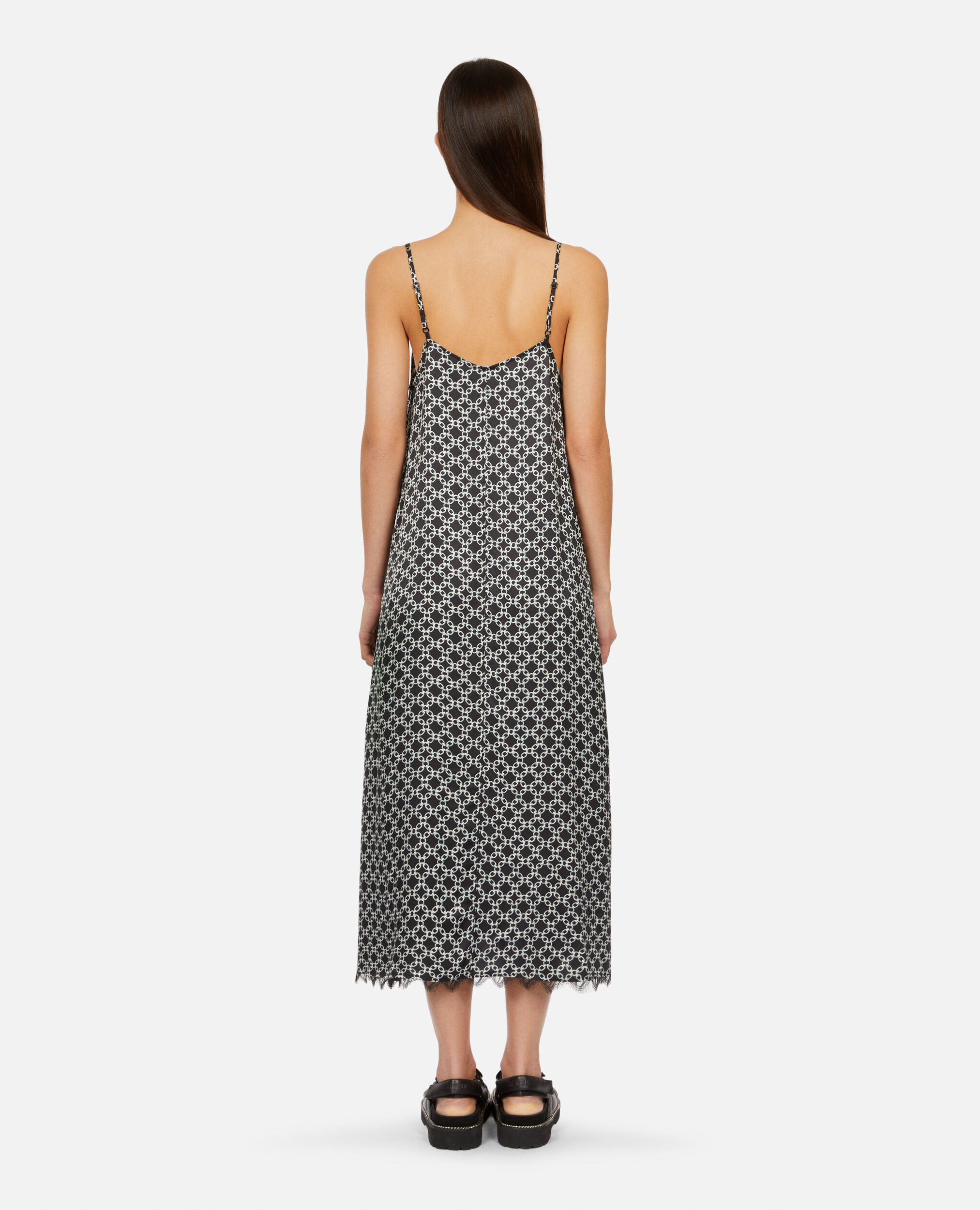 Long printed slip dress, BLACK WHITE, hi-res image number null