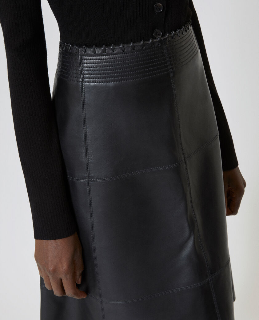 The Kooples FEMME BLACK jupe midi en cuir noire